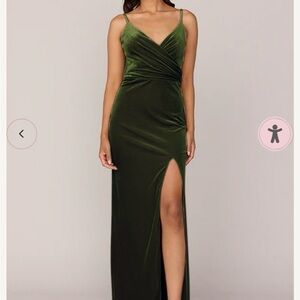 Revelry Olive Green Velvet Maxi Bridesmaid Dress